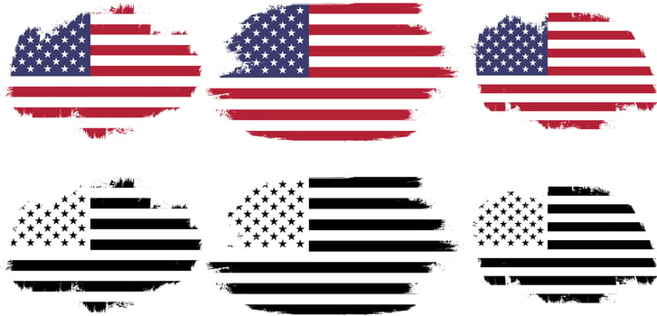 Set of USA grange flag, grunge USA flag set vector, grunge, flag, silhouette, independence, July, 4th of July, 4th July, flag silhouette vector
