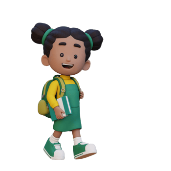 3D happy girl character walking go to school holding book png