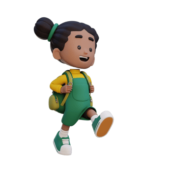 3D happy girl character walking go to school holding bag png