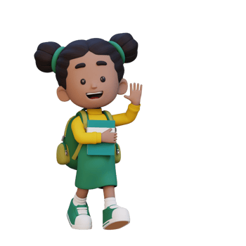3D happy girl character walking go to school holding book and waving hand png