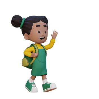 3D happy girl character walking and waving hand png