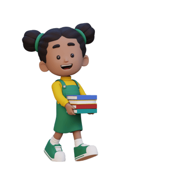 3D happy girl character holding book png