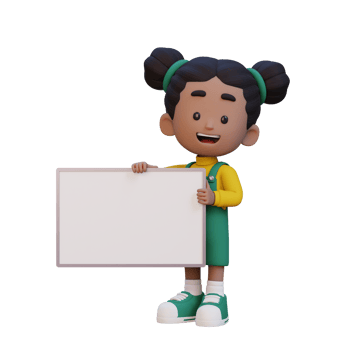 3D girl character holding a blank placard png