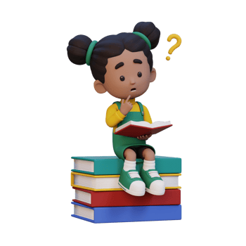 3D girl character get confused when reading a book png