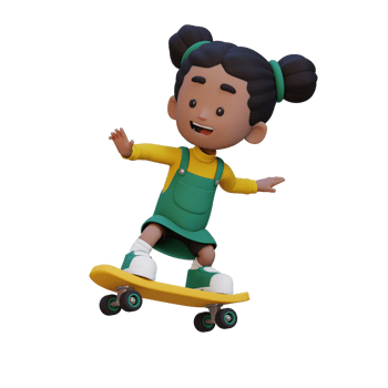 3D girl character ride skateboard png