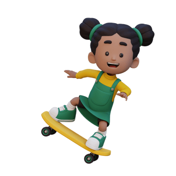 3D girl character ride skateboard png