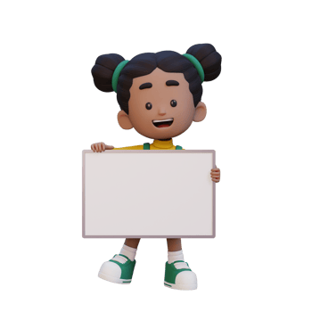 3D girl character holding a blank placard png