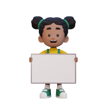 3D girl character holding a blank placard png