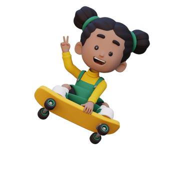 3D girl character ride skateboard png