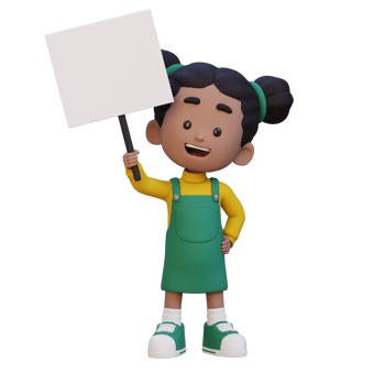 3D girl character holding a blank placard png