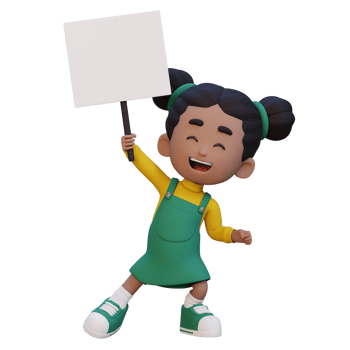 3D girl character holding a blank placard png