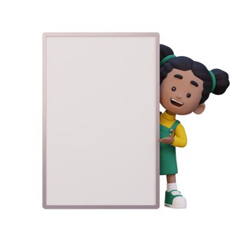 3D girl character holding a blank placard png