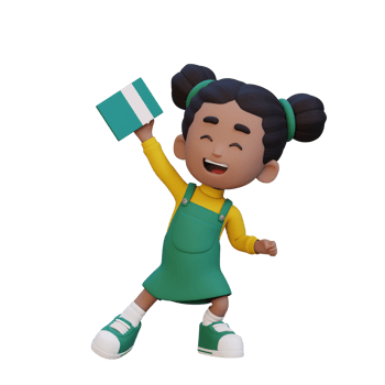 3D happy girl character holding book png