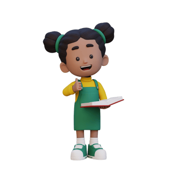 3D happy girl character reading book png