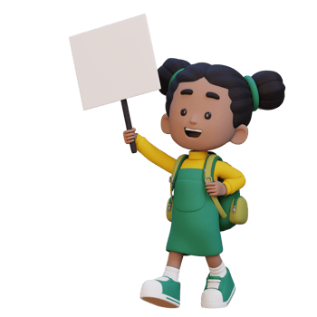 3D girl character holding a blank placard png