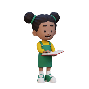 3D happy girl character reading book png