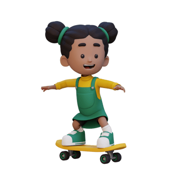 3D girl character ride skateboard png