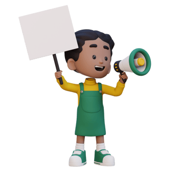 3D girl character holding a blank placard png