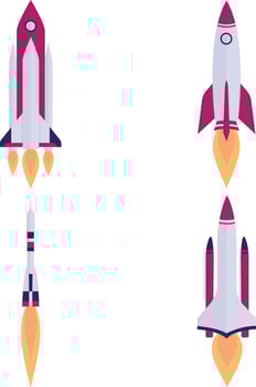Set of Different Spaceship Rocket. With Flat Cartoon Design Style. Isolated Vector Icon.