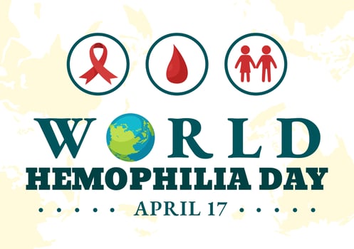World Hemophilia Day Vector Illustration on April 17 with Red Bleeding Blood and Earth Map for Awareness Healthcare in Cartoon Background Design