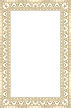 Vector square golden Indian national ornament. Ethnic plant border. Flowers frame. Poppies and leaves