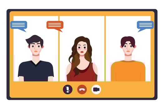 Video conference concept. People avatars on computer screen. Vector illustration