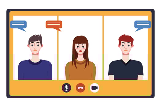 Video conference concept. People avatars on computer screen. Vector illustration