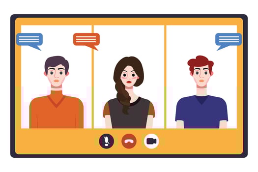 Video conference concept. People avatars on computer screen. Vector illustration