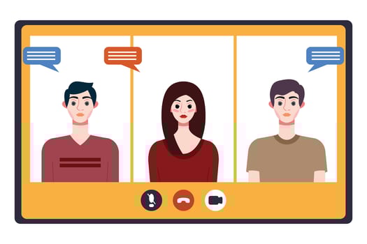 Video conference concept. People avatars on computer screen. Vector illustration