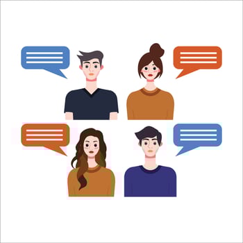 Group of people with speech bubbles. Vector illustration in flat style.