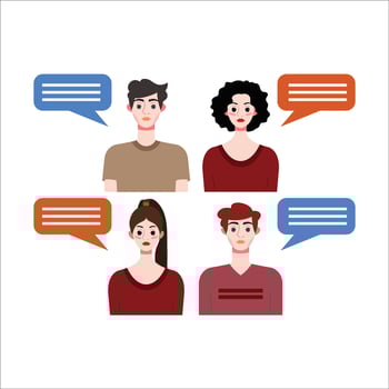 Group of people with speech bubbles. Vector illustration in flat style.