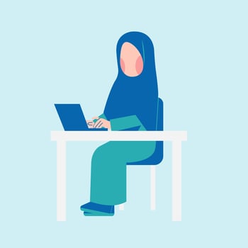 Hijab Woman Working On Desk vector