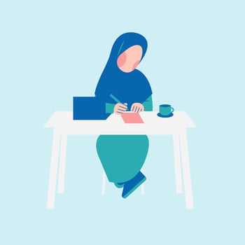 Hijab Woman Working On Desk vector
