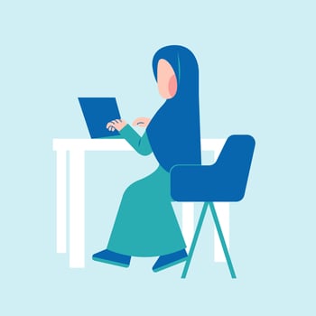 Hijab Woman Working On Desk vector