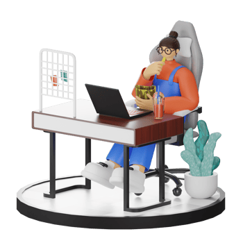 A Teenage Girl's Journey in 3D Illustration at the Computer Desk Free PNG
