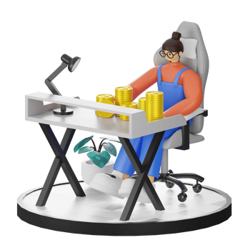A Teenage Girl Engaged in 3D Coin Counting at the Computer Desk png