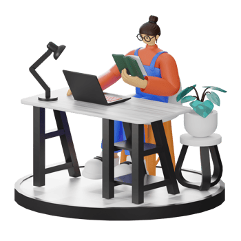 A Teenage Girl immersed in 3D Illustration while Reading a Book at the Computer Desk png