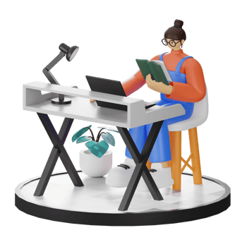 A Teenage Girl immersed in 3D Illustration while Reading a Book at the Computer Desk png