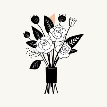 Vector monochrome bouquet. Hand drawn spring flowers in black. Flowers outline.