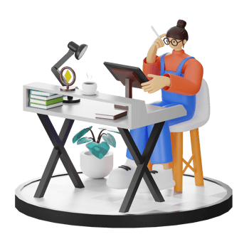 A Teenage Girl Engaged in 3D Digital Drawing at the Computer Desk png