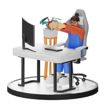 A Teenage Girl Stretching in 3D Illustration at the Computer Desk png