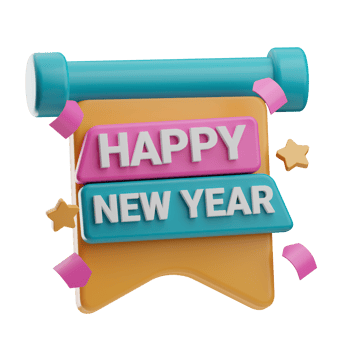 Happy New Year Object Banner 3D Illustration png