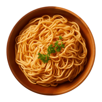 AI generated a bowl of Chinese noodles isolated on a transparent background, top view png