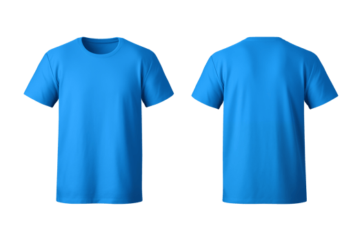 AI generated realistic set of male blue t-shirts mockup front and back view isolated on a transparent background, cut out png