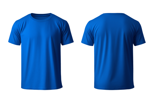AI generated realistic set of male blue t-shirts mockup front and back view isolated on a transparent background, cut out png