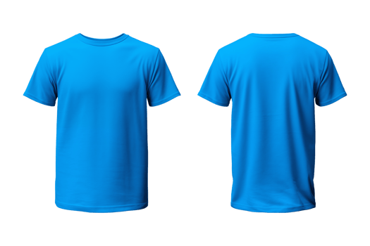 AI generated realistic set of male blue t-shirts mockup front and back view isolated on a transparent background, cut out png