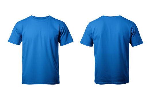 AI generated realistic set of male blue t-shirts mockup front and back view isolated on a transparent background, cut out png