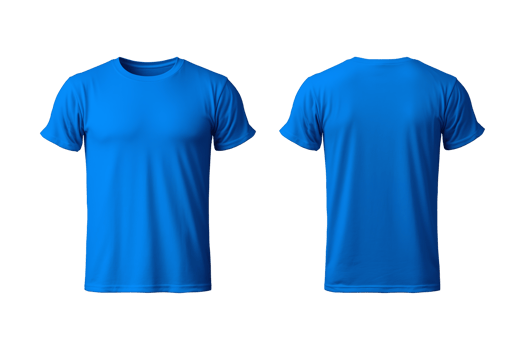 AI generated realistic set of male blue t-shirts mockup front and back view isolated on a transparent background, cut out png