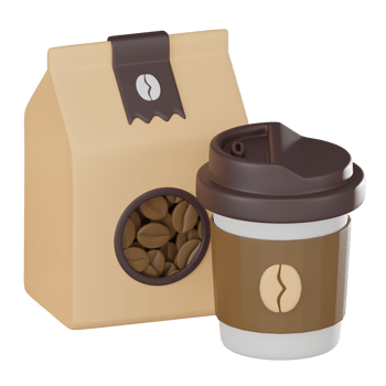 Coffee Bag And Cup, Perfect for Coffee Shops and Packaging Designs. 3D Render png