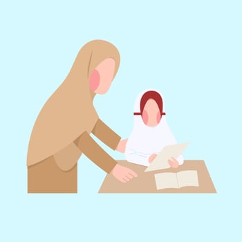 Indonesian Elementary Hijab Teacher And Student vector